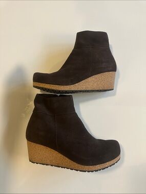 Papillio by Birkenstock Brown Suede Wedge Ankle Boots